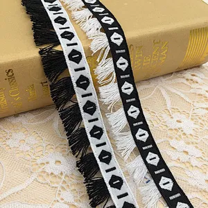 2.5cm high quality african  jacquard tassel woven lace ethnic style lace