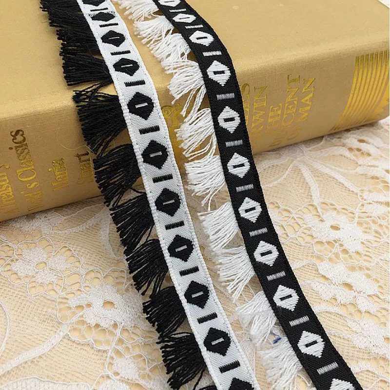 2.5cm high quality african  jacquard tassel woven lace ethnic style lace