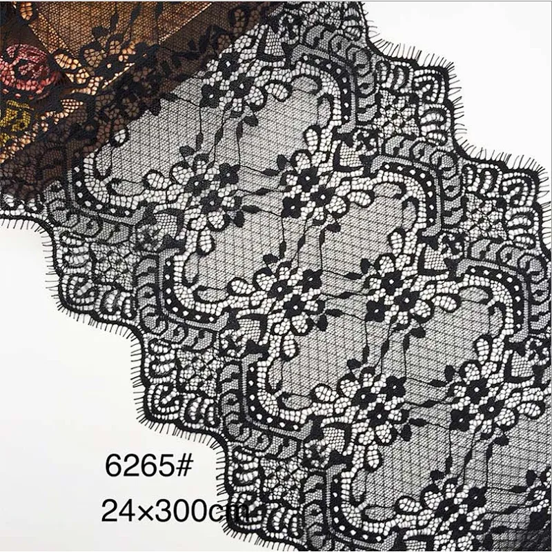 Fashion hot sale 24*300cm 100%  nylon french eyelash lace trim