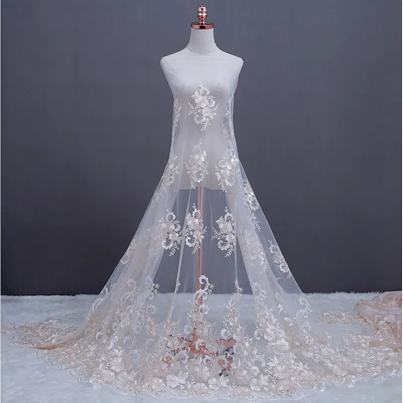 Custom made white color  textile luxury bridal french net lace fabric