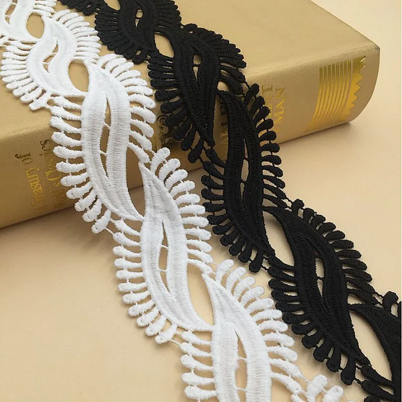 New decorative French lace trim geometric design lace 100% polyester milk silk chemical lace