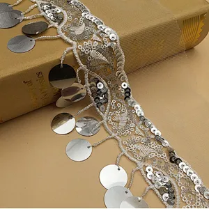 hot selling african polyester sequin bridal fashion tassel net lace fabric for women dress