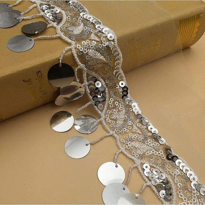 hot selling african polyester sequin bridal fashion tassel net lace fabric for women dress