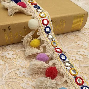fashion multicolor embroidery tassel lace fabric textile DIY tape cotton lace trim