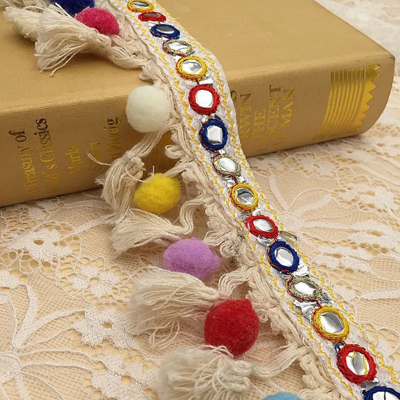 fashion multicolor embroidery tassel lace fabric textile DIY tape cotton lace trim