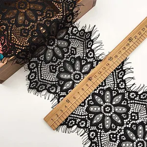 Fashion hot sale 17.5*300cm 100%  nylon french eyelash lace trim