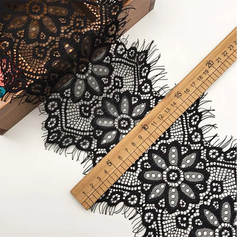 Fashion hot sale 17.5*300cm 100%  nylon french eyelash lace trim