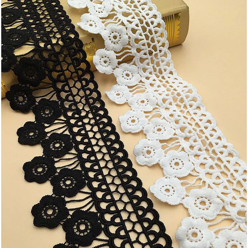 African Hot Sale 8cm Embroidery Popular Chemical Lace Trimming with Flower Shape