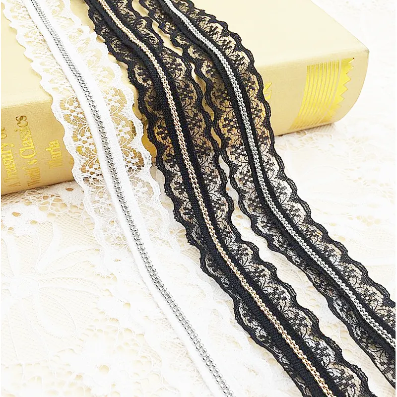 african metal long chain nylon net  lace for dress