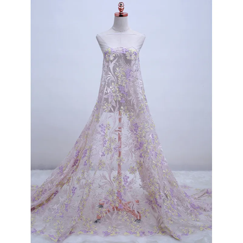 Wholesale  135cm Width African Mesh Embroidery Bridal Lace Fabric