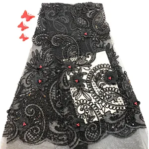 2019 best selling new design big sequins embroidered 3d flower lace with pearls fabric