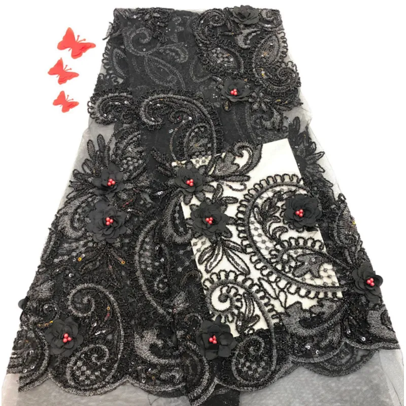 2019 best selling new design big sequins embroidered 3d flower lace with pearls fabric