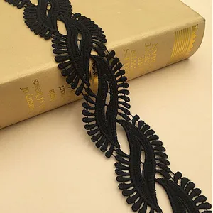 New decorative French lace trim geometric design lace 100% polyester milk silk chemical lace
