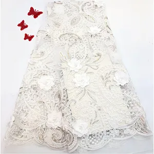 2019 best selling new design big sequins embroidered 3d flower lace with pearls fabric