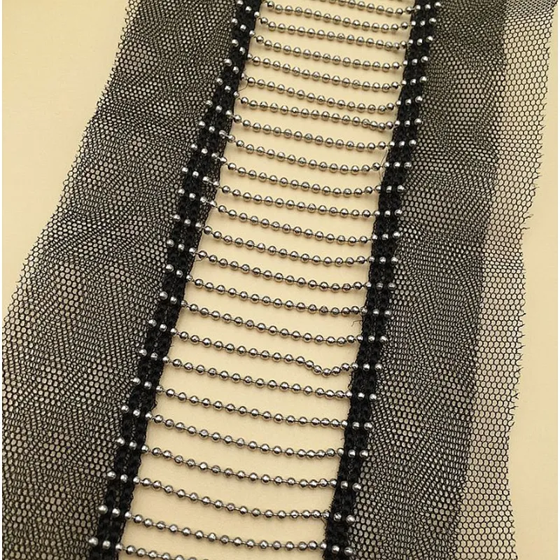 new design french metal long chain double net  hollow lace fabric for dress
