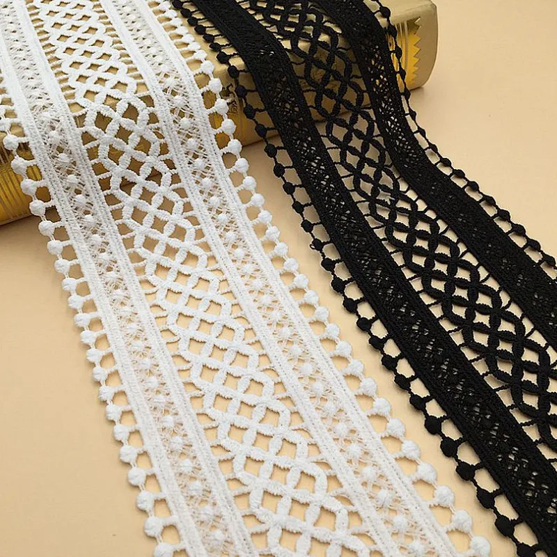 African French  Wholesale Embroidery Flower Lace Trim Fabric Roll White Lace Ribbon