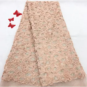 2019 rose three-dimensional French lace embroidery fabric wedding dress fabric
