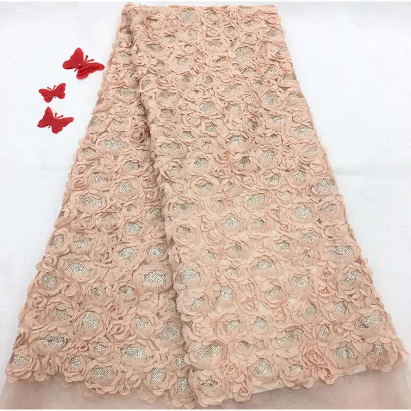 2019 rose three-dimensional French lace embroidery fabric wedding dress fabric