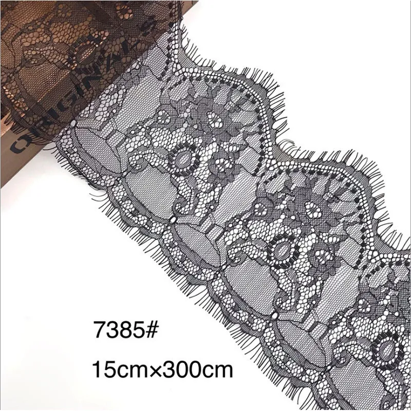 Fashion hot sale 15*300cm 100%  nylon french eyelash lace trim