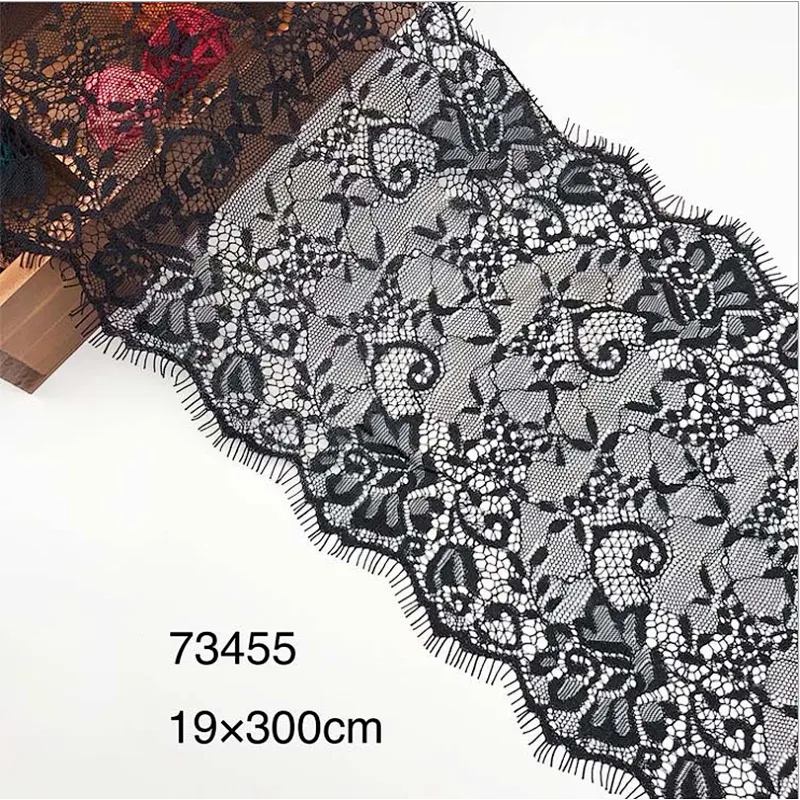 Fashion hot sale 19*300cm 100%  nylon french eyelash lace trim
