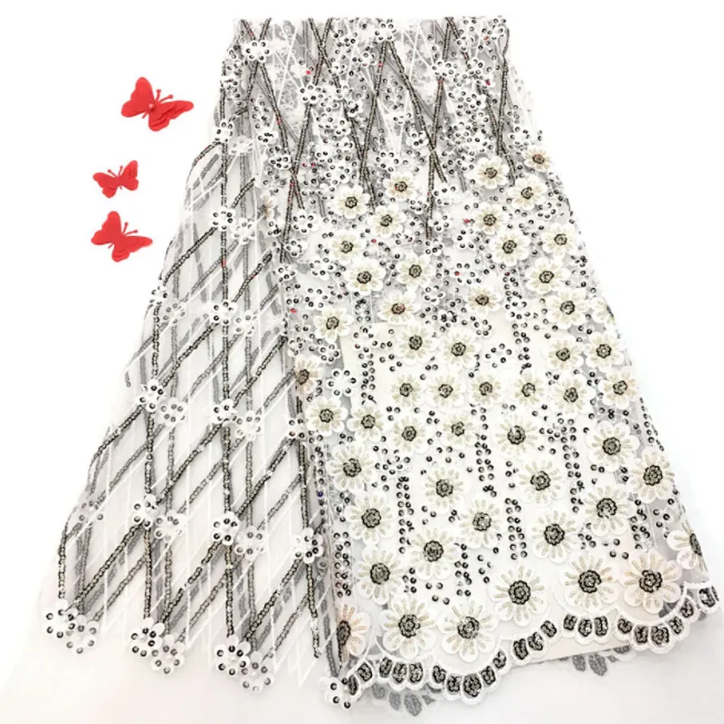 2019 new style 3D flower french beaded embroidery fabric