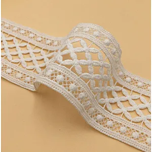 African French  Wholesale Embroidery Flower Lace Trim Fabric Roll White Lace Ribbon