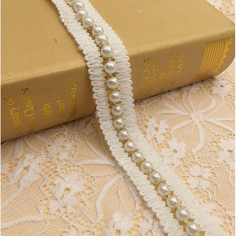 bulk 2.5cm woven lace acrylic yarn pearl ribbon lace trim
