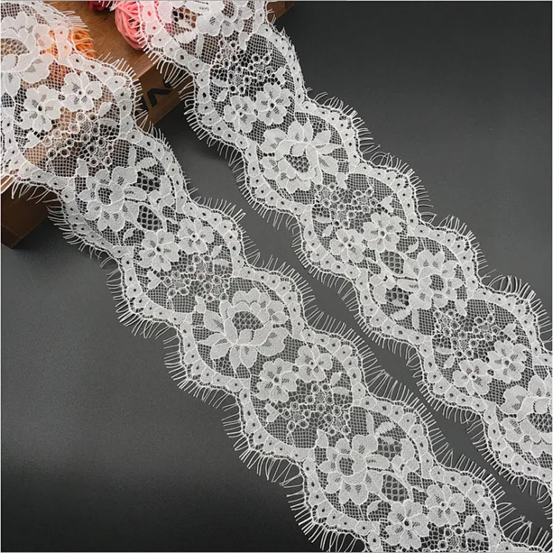 Fashion hot sale 10*300cm 100%  nylon french eyelash lace trim