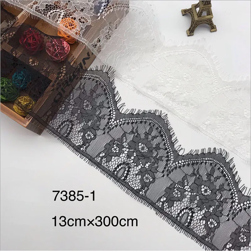 Fashion hot sale 13*300cm 100%  nylon french eyelash lace trim