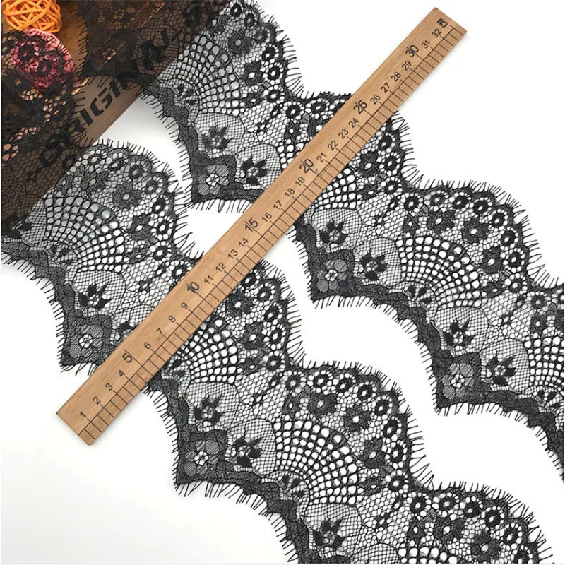 Fashion hot sale 13*300cm 100%  nylon french eyelash lace trim