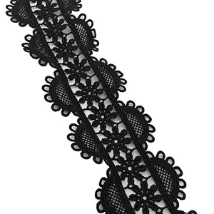 High quality 6cm african  embroidery chemical polyester lace trim white milk silk lace fabric