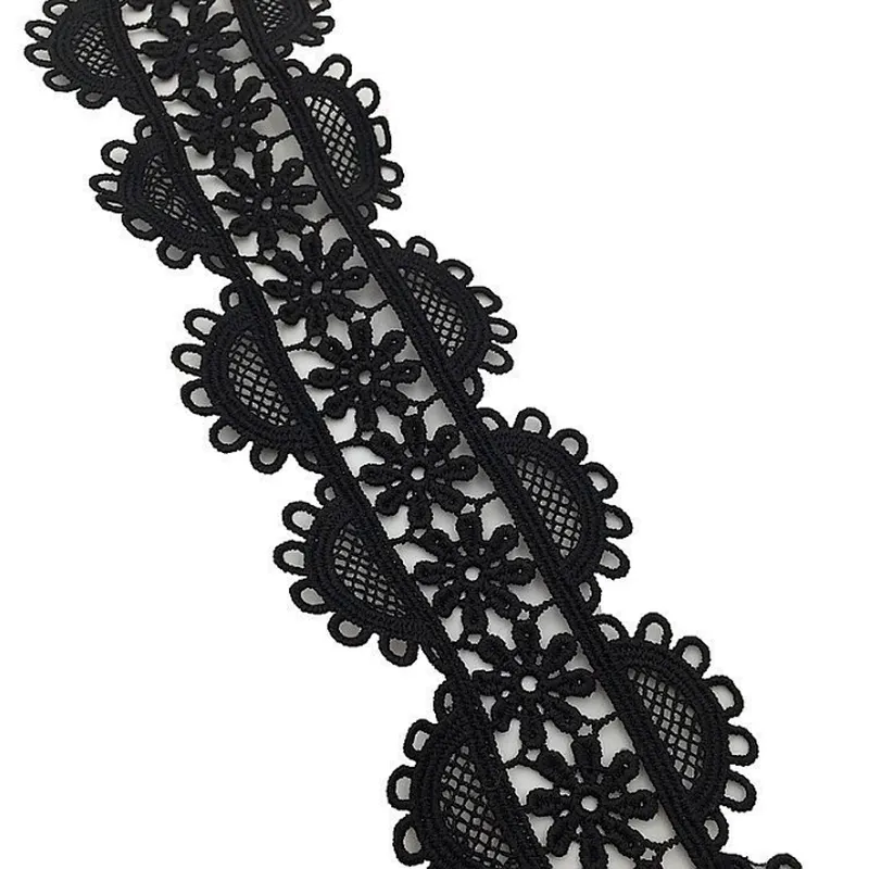High quality 6cm african  embroidery chemical polyester lace trim white milk silk lace fabric
