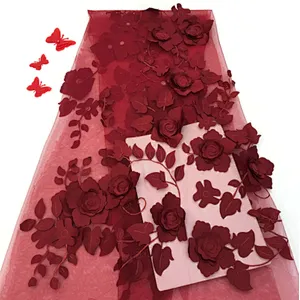 Bead Lace 2019 High Quality Mesh 3d Embroidered Applique Flower Embroidery Tulle Fabric