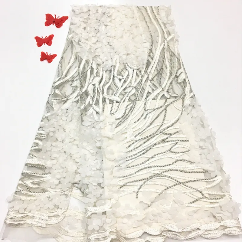 2019 Beautiful French Bridal Lace Fabric Embroidered French Lace Fabrics With Beads