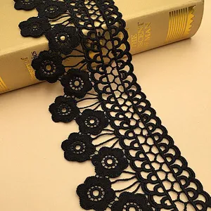 African Hot Sale 8cm Embroidery Popular Chemical Lace Trimming with Flower Shape