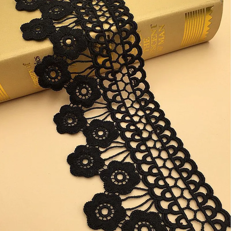African Hot Sale 8cm Embroidery Popular Chemical Lace Trimming with Flower Shape