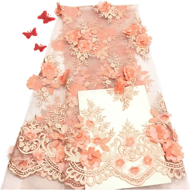2019 high quality 3d lace fabric tulle embroidered fabric