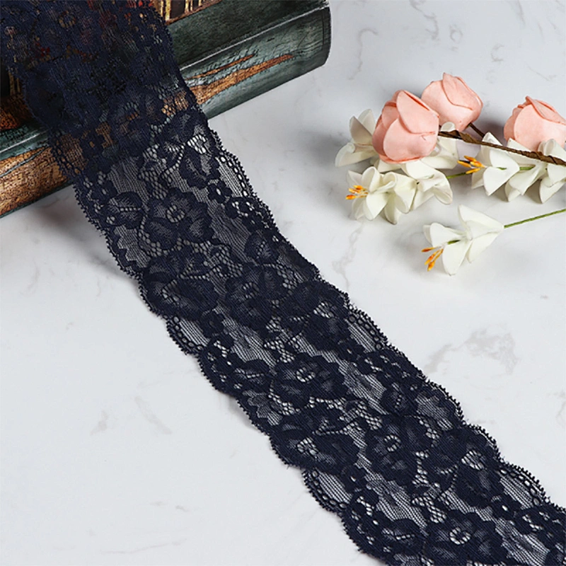 8cm Black Spandex Nylon Jacquard Lingerie Lace Trim