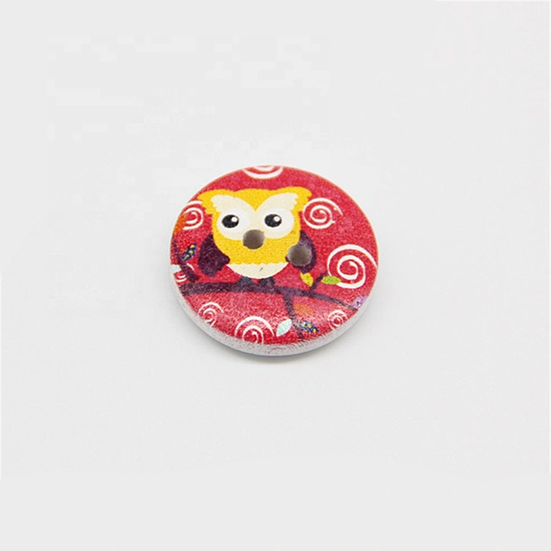 PandaHall 4-Hole Wooden Buttons Printed Flat Round Button Mixed Color 15x3.5mm Hole 1mm