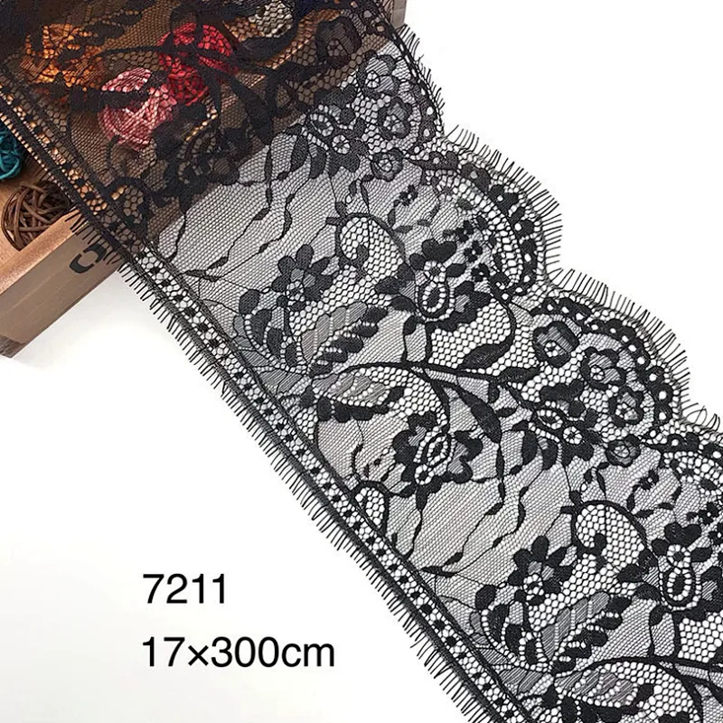 Fashion hot sale 17*300cm 100%  nylon french eyelash lace trim