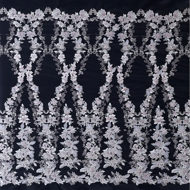 Factory Wholesale african 3D Embroidery mesh lace fabric for 2019 lady dress