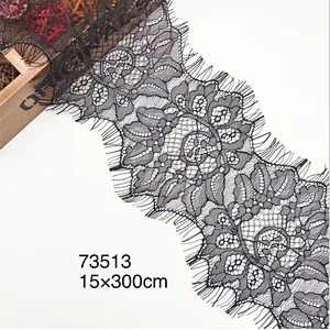 Fashion hot sale 15*300cm 100%  nylon french eyelash lace trim
