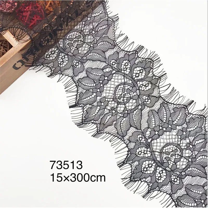 Fashion hot sale 15*300cm 100%  nylon french eyelash lace trim
