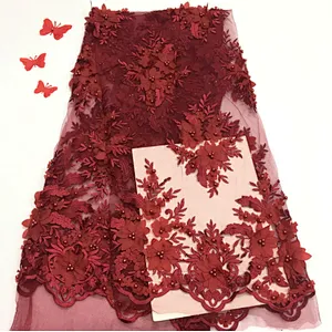 2019 new product 3d flower french embroidered wedding beaded lace fabric