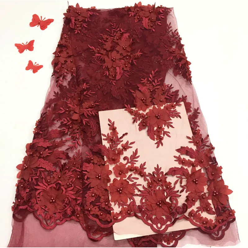2019 new product 3d flower french embroidered wedding beaded lace fabric