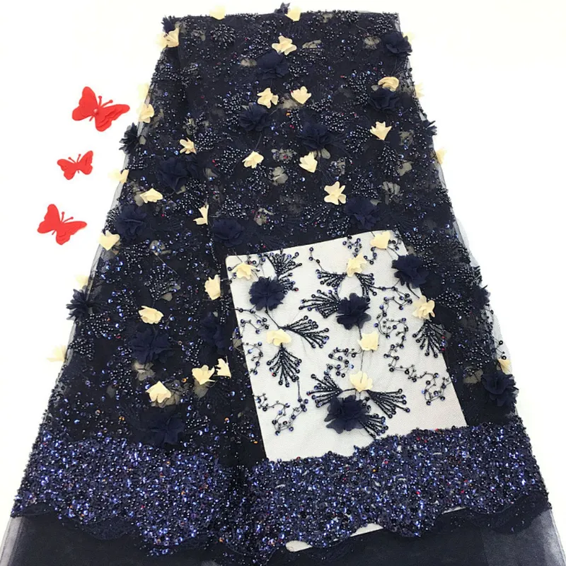 2019new style tube bead embroidery fabric 3D three-dimensional French lace embroidery fabric wedding dress fabric