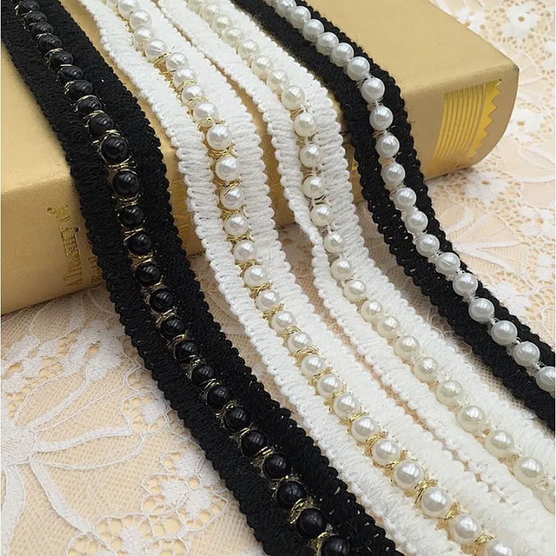bulk 2.5cm woven lace acrylic yarn pearl ribbon lace trim