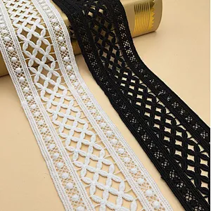 African French  Wholesale Embroidery Flower Lace Trim Fabric Roll White Lace Ribbon