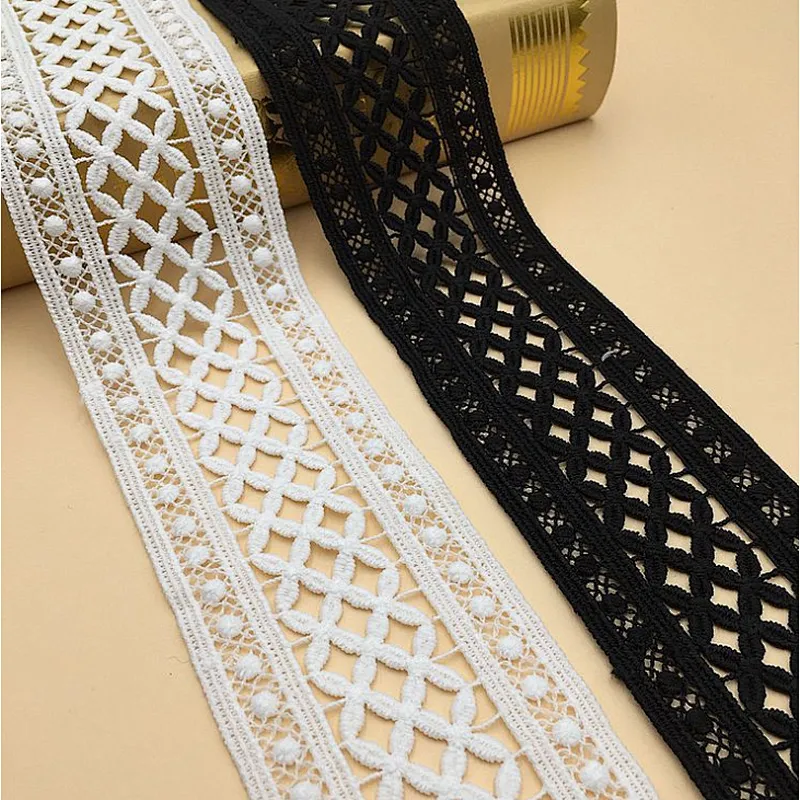 African French  Wholesale Embroidery Flower Lace Trim Fabric Roll White Lace Ribbon