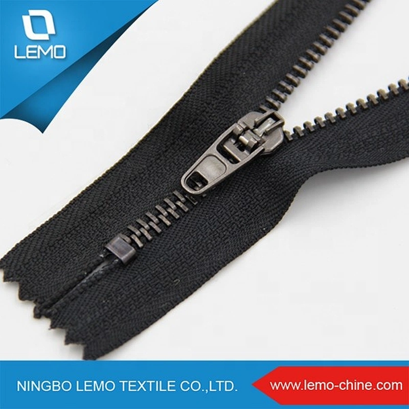 custom plating teeth color anti metal zipper pull with black tape black color teeth